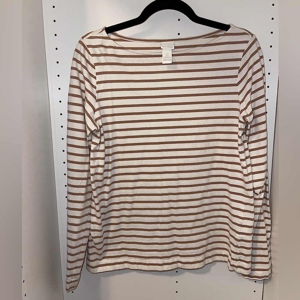 White and tan stripes long-sleeve top
